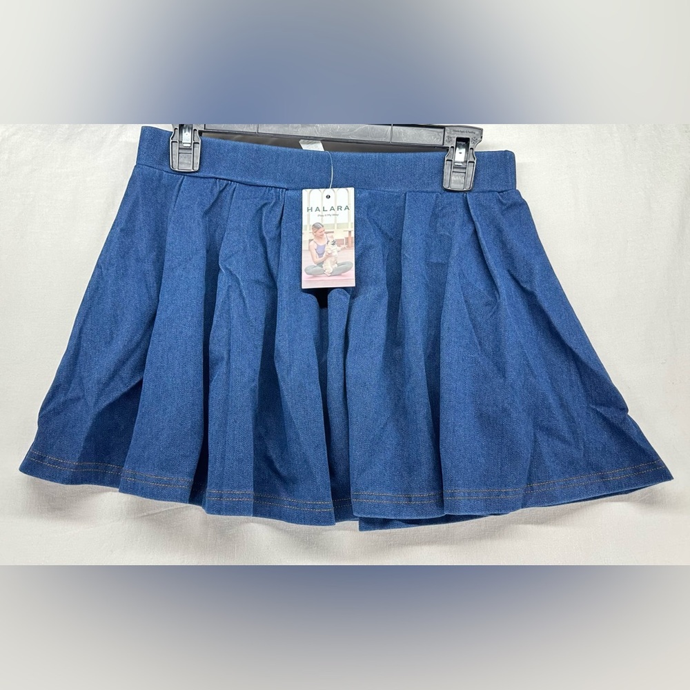 Halara Pleated Denim Chambray Blue‎ Micro Mini Skirt Size M